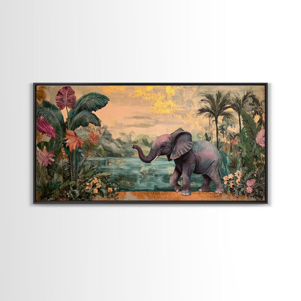 Exotic Jungle Elephant Canvas Print Rustic Botanical Decor Moody Art Wildlife Art Living Room Wall Art Gift Idea