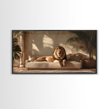 Majestic Lion Portrait Framed Canvas Print, Wild Safari Wall Art, African Animal Painting, Living Room Rustic Decor, Regal Wildlife Art