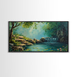 Serene Waterfall Landscape Framed Canvas Print Above Sofa Rustic Decor Living Room Art Peaceful Nature Scene Artwork Farmhouse Wall Art