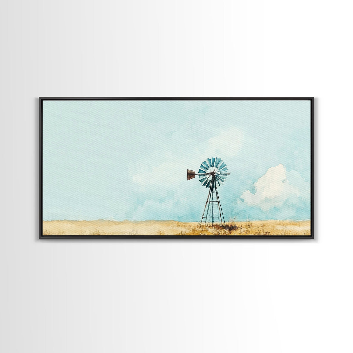 Minimalist Windmill Landscape Framed Canvas Print Above Couch Rustic Wall Art Coastal Inspired Bedroom Decor Horizontal Wall Art Idea