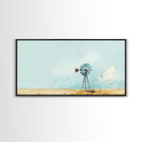 Minimalist Windmill Landscape Framed Canvas Print Above Couch Rustic Wall Art Coastal Inspired Bedroom Decor Horizontal Wall Art Idea