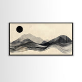 Abstract Mountain Landscape Framed Canvas Print, Wabi Sabi Wall Art Minimalist Decor, Rustic Line Art Idea Bedroom Artwork Vertical Design