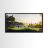 Golf Course Sunset Canvas Print Panoramic Landscape Art Rustic Decor Above Bed Artwork Gift Idea Extra Wide Horizontal Wall Art