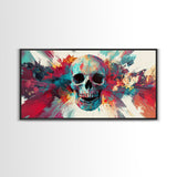 Abstract Skull Art Framed Canvas Print, Moody Colorful Halloween Wall Decor, Unique Living Room Art, Vibrant Therapy Art Gift Idea