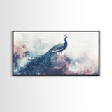 Watercolor Peacock Art Canvas Print, Moody Wildlife Wall Decor, Above Couch Living Room Art, Unique Nature Gift Idea Him Her