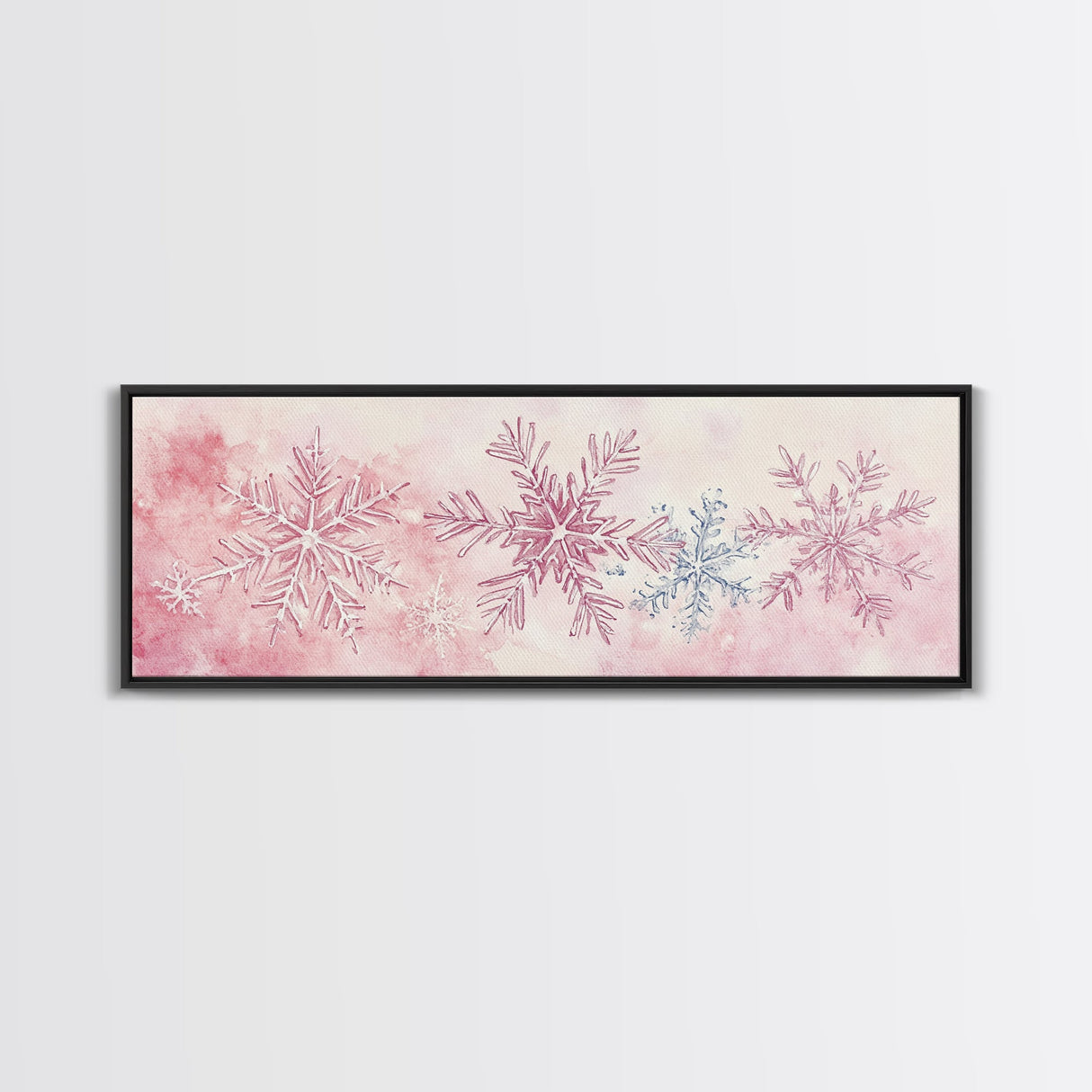 Hand-Painted Snowflake Art Canvas Print, Christmas Rustic Winter Wall Decor, Light Pink Abstract Artwork, Cozy Living Room Art Gift