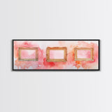Decorative Frames Painting Canvas Print with Elegant Pink Abstract Background, Long Narrow Wall Art Perfect for Living Room Decor