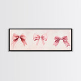 Light Pink Wall Art Canvas Print with Bows Decor, Minimalist Painting, Bedroom Art, Horizontal Abstract Artwork for Living Room
