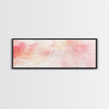 Romantic Calligraphy Canvas Print with Pink Abstract Art, Minimalist Wabi Sabi Aesthetic, Bedroom or Living Room Horizontal Wall Art