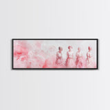 Four Women Canvas Print in Pink Abstract Art Style, Feminine Whimsical Aesthetic, Minimalist Living Room or Guest Room Horizontal Art