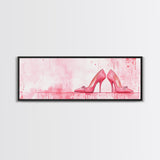 Light Pink Wall Art Framed Canvas Print Featuring Elegant High Heels, Feminine Bedroom Decor, Fashion Artwork Above Bed Idea