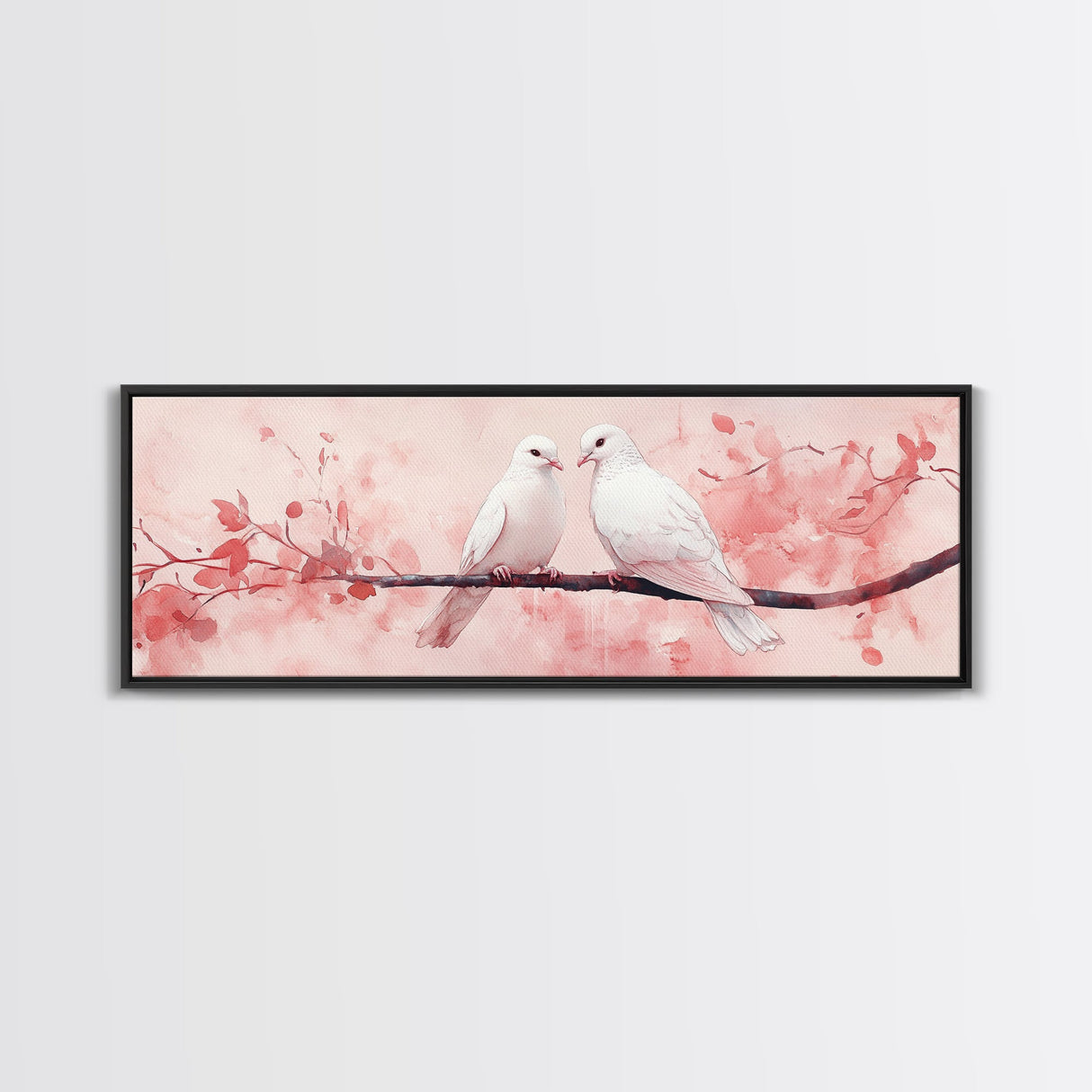 White Dove Painting on Cherry Branch, Canvas Print, Cherry Blossom Art, Bedroom Aesthetic, Whimsical Decor, Spring Wall Art Style