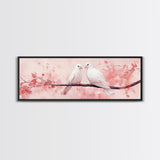 White Dove Painting on Cherry Branch, Canvas Print, Cherry Blossom Art, Bedroom Aesthetic, Whimsical Decor, Spring Wall Art Style