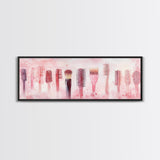 Light Pink Combs and Brushes Wall Art, Framed Canvas Print, Feminine Whimsical Art, Makeup Room Wall Art, Girly Room Decor