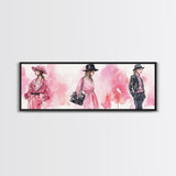 Fashion Illustration Wall Art, Framed Canvas Print, Light Pink and Black Modern Style, Above Sofa Artwork, Whimsical Statement Piece