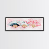 Floral Hand Fan Art Framed Canvas Print Chinoiserie Pink Wall Art Botanical Prints Horizontal Bedroom Living Room Décor Gift Idea