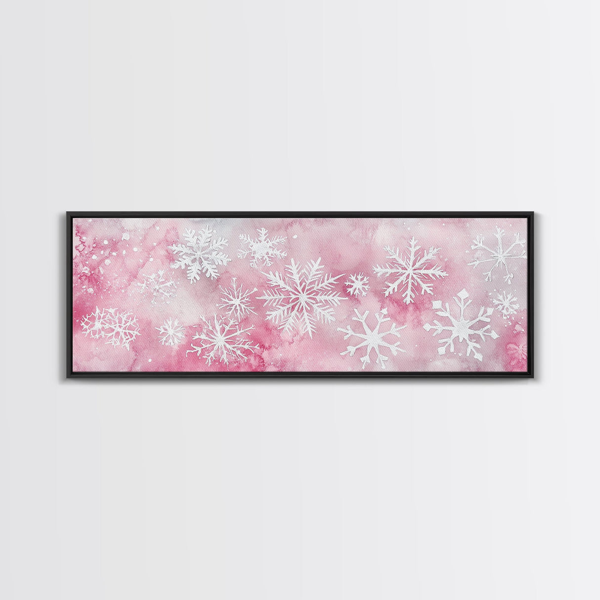 Delicate Snowflake Art Framed Canvas Print Light Pink Wall Art Minimalist Winter Décor Bedroom Living Room Artwork Horizontal Gift