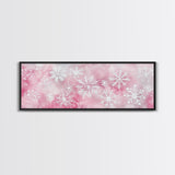 Delicate Snowflake Art Framed Canvas Print Light Pink Wall Art Minimalist Winter Décor Bedroom Living Room Artwork Horizontal Gift