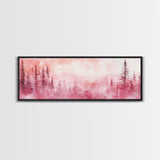 Framed Canvas Print of Enchanting Forest at Dusk Painting with Moody Pink Hues Ideal as Living Room or Guest Room Horizontal Wall Art