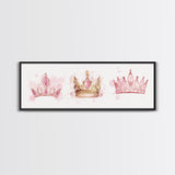Framed Canvas Print of Elegant Crowns in Pink and Gold Perfect Gift Idea or Dorm Room Light Pink Wall Art with Royal Aesthetic