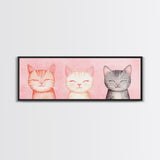 Framed Canvas Print of Whimsical Cat Portraits in Pink Shades Featuring Cute Wall Art for Pet Lovers’ Room or Playful Dorm Decor