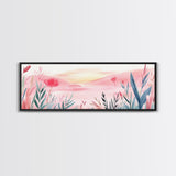 Wildflower Horizon Canvas Print, Light Pink Coastal Landscape Art, Panoramic Wall Art, Above Sofa Decor, Nature-Inspired Artwork