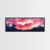 Forest Sunset Framed Canvas Print, Moody Evening Sky Painting, Smoky Mountain Landscape Art, Living Room or Bedroom Wall Decor
