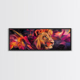Majestic Lion Glow Framed Canvas Print, Vibrant Wall Art, Rustic Painting, Bedroom Decor, Gift Idea, Above Couch Art, Living Room Art