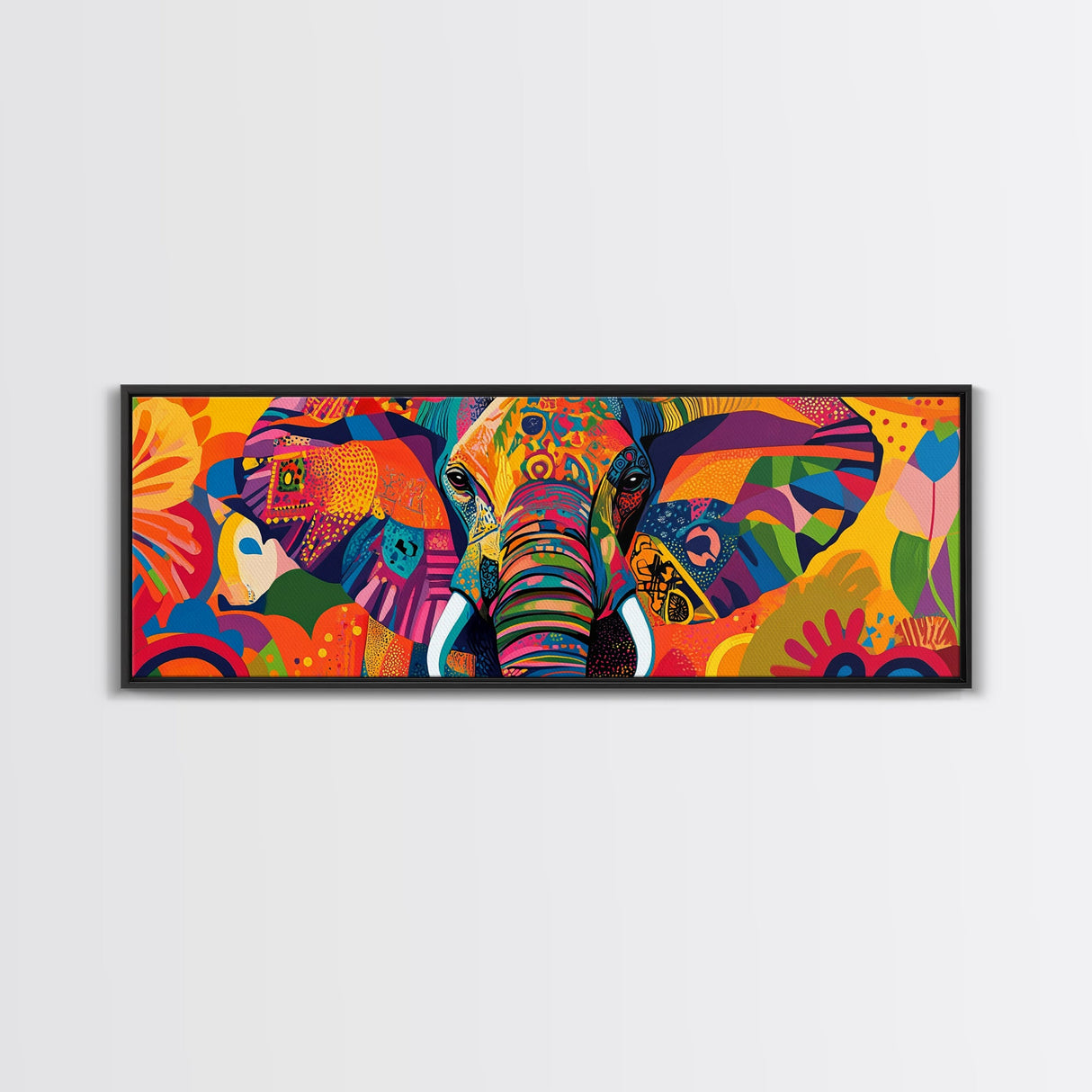 Vibrant Canvas Print of Colorful Abstract Elephant Wall Art, African Art, Whimsical Living Room Art, Boho Art, Horizontal Wall Art