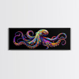Vibrant Octopus Art Canvas Print Coastal Decor Nautical Wall Art Gift Idea Underwater Ocean Life Abstract Extra Wide Horizontal
