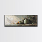 Minimalist Vase with Leaves Framed Canvas Print – Botanical Prints, Green Wall Art, Rustic Wall Art, Above Bed Wall Art, Gift Idea For Her