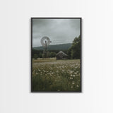Framed Canvas Print Windmill Wall Art Rustic Barn Landscape Farmhouse Decor Above Couch Country Artwork Gift Idea Living Room Art
