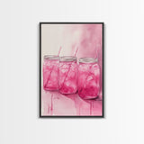 Pink Lemonade Jars Framed Canvas Print Food Review Kitchen Art Light Pink Wall Art Whimsical Art Rustic Decor Farmhouse Style