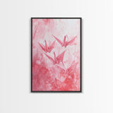 Origami Cranes Canvas Print Japanese Inspired Light Pink Wall Art Whimsical Minimalist Rustic Aesthetic Unique Gift Idea Art