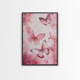 Pink Butterfly Botanical Prints Canvas Print Soft Whimsical Nature Inspired Bedroom or Living Room Art Light Pink Wall Decor