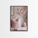 Cherry Blossom Bedroom Canvas Print Light Pink Wall Art Feminine Cozy Decor Floral Home Bedroom Accent Japanese Inspired Artwork