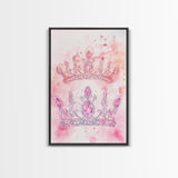 Twin jeweled crown painting featuring framed canvas print, whimsical art, light pink wall art, goddess art print, gift idea decor