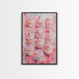 Pink Cupcakes Canvas Print Food Review Kitchen Art Dessert Wall Art Rustic Farmhouse Decor Gift Idea Pastel Whimsical Artwork