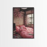 Cherry Blossom Dream Framed Canvas Print Light Pink Japanese Inspired Bedroom Art Cozy Home Floral Wall Decor Feminine Artwork Gift