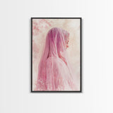 Feminine Veil Portrait Canvas Print Light Pink Wall Art Afrocentric Wall Art Moody Art Living Room Decor Romantic Room Aesthetic
