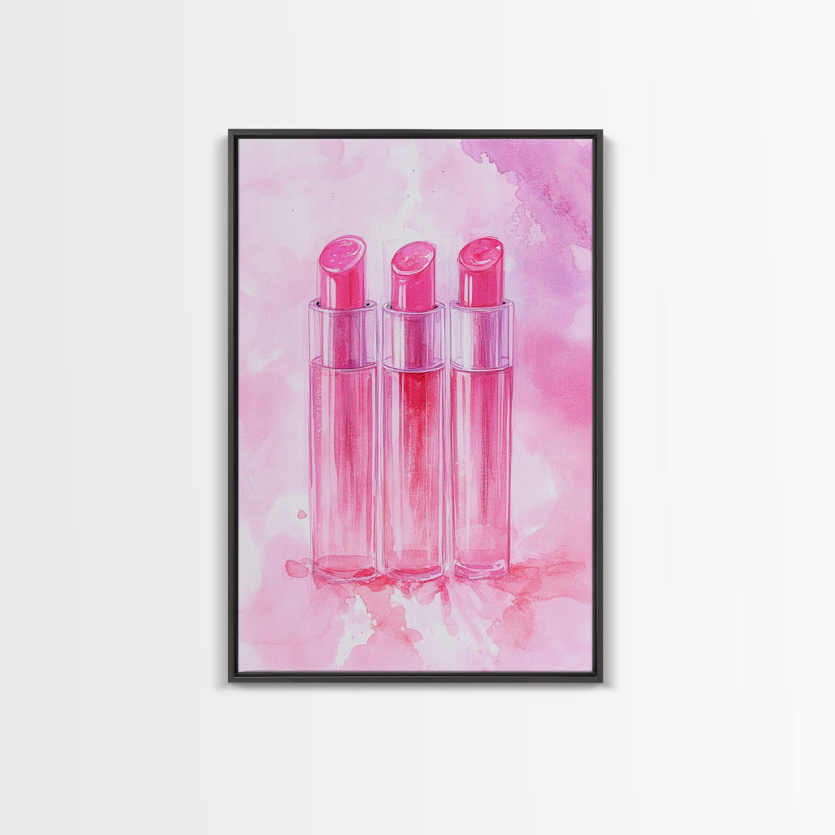 Light Pink Lipstick Trio Canvas Print, Whimsical Art, Makeup Wall Art, Pink Abstract Art, Feminine Decor, Bedroom Art, Gift Idea for Her