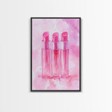 Light Pink Lipstick Trio Canvas Print, Whimsical Art, Makeup Wall Art, Pink Abstract Art, Feminine Decor, Bedroom Art, Gift Idea for Her