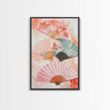 Japanese Fan Art Canvas Print Cherry Blossom Painting Chinoiserie Wall Art Boho Decor Vertical Wall Art Gift Idea Original