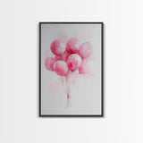 Pink Abstract Balloon Bouquet Framed Canvas Print, Whimsical Party Wall Art Light Pink Decor, Ideal Rustic Bedroom Aesthetic