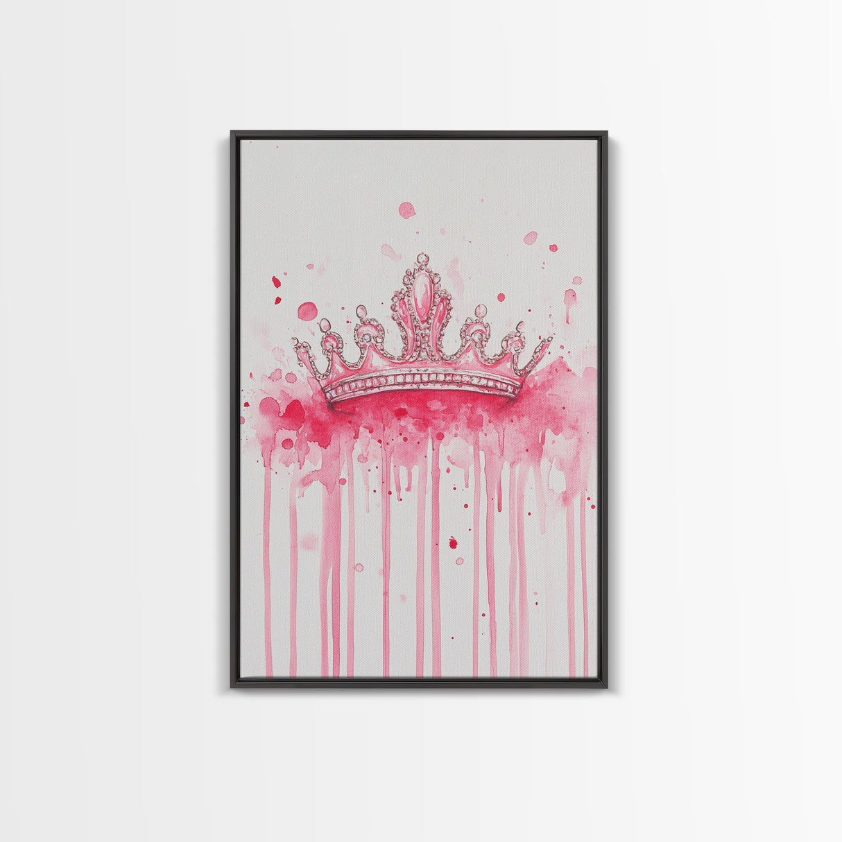 Pink Crown Canvas Print Framed Royal Aesthetic Art Whimsical Wall Art Light Pink Accent Bedroom or Living Room Rustic Decor Gift