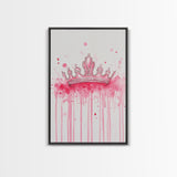 Pink Crown Canvas Print Framed Royal Aesthetic Art Whimsical Wall Art Light Pink Accent Bedroom or Living Room Rustic Decor Gift