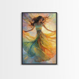 Enchanting Dancing Light Woman Canvas Print, Whimsical Art Adding Elegant Vibes to Living Room or Extra Wide Horizontal Wall Art