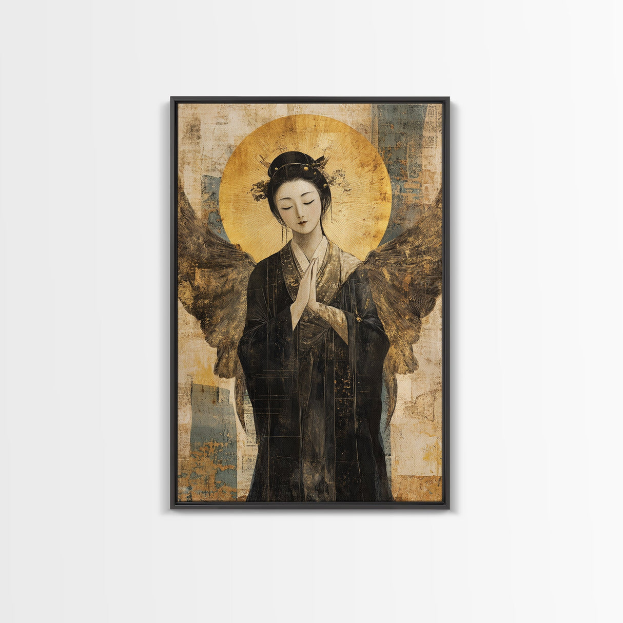 Ethereal Angel Framed Canvas Print Dark Angels Wall Art Goddess Art Print Rustic Wall Art Sacred Geometry Art Spiritual Decor Bedroom Art