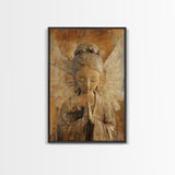 Serene Angel Sculpture Framed Canvas Print Angels Wall Art Rustic Wall Art Therapy Art Sacred Peaceful  Art Living Room Décor