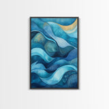 Flowing Blue Waves Canvas Print Modern Coastal Art Abstract Zen Decor Nautical Wall Gift Idea Bedroom Calm Artwork Design